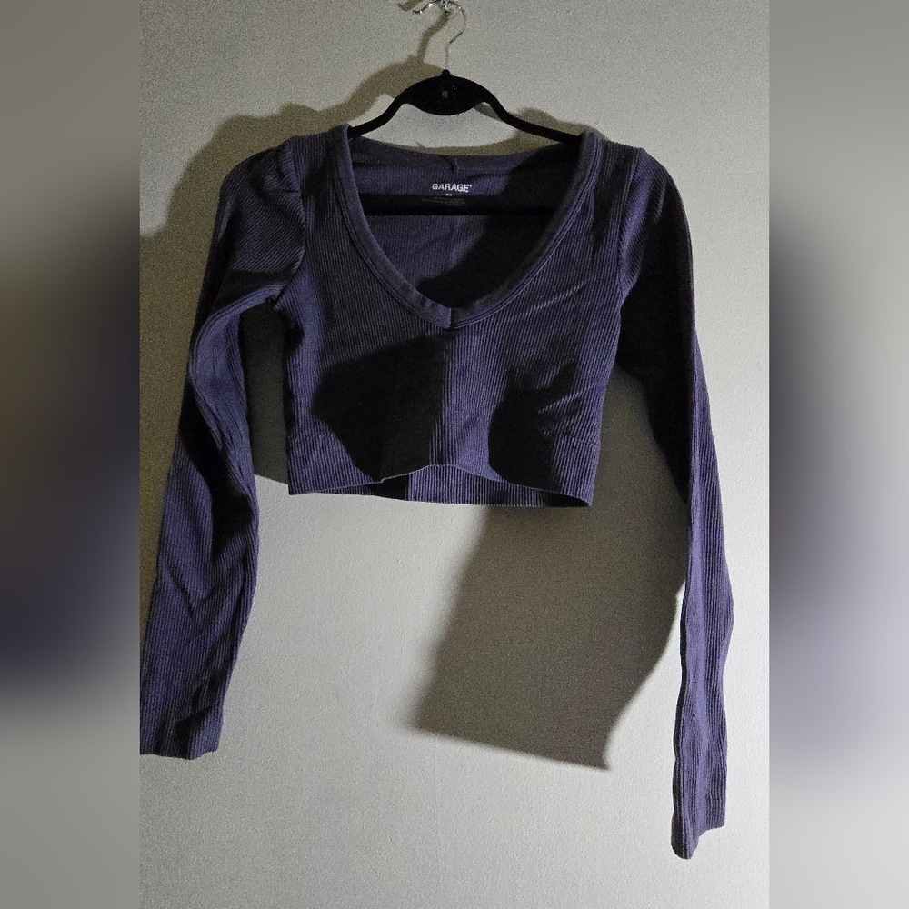 Garage Women's Dark Blue Ribbed Crop Top